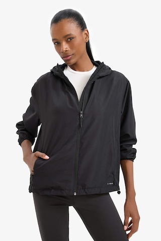 DeFactoFit Su İtici Kapüşonlu Fermuarlı Esnek Dokulu Mevsimlik Baharlık Mont D6086AX25SPBK81 Siyah