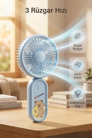 Şarjlı El Vantilatörü Boyun Askılı 3 Kademeli Mini Taşınabilir Fan F71 Kahverengi