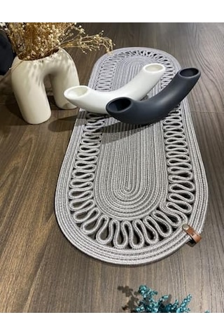 El Örgüsü Jüt Runner Oval Şerit Desenli Masa Sehpa Unite Üstü Dekoratif Amerikan Servis Kaymaz Yıkanabilir Bohem Diğer