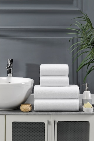 %100 Pamuklu 4 Parça Otel Havlusu Beyaz