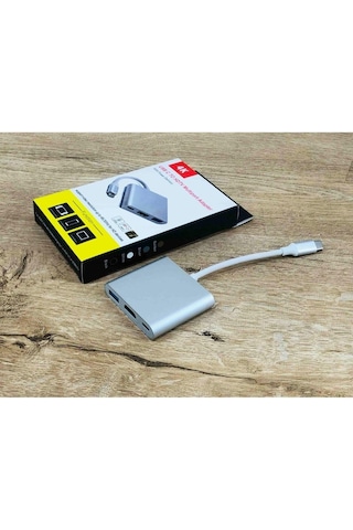 3 In 1 Type-c To Hdmı Usb 3.0 Çevirici Dönüştürücü Adaptör 4k Mac İle Uyumlubook Thinkpad Yoga Windows 10 Gri