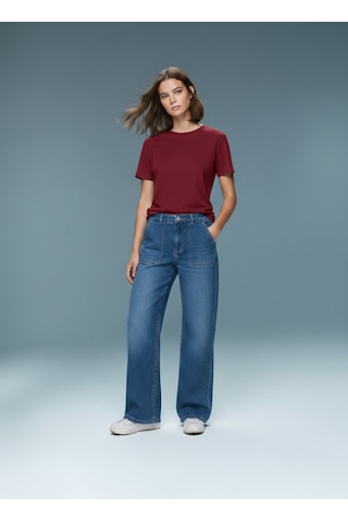 Ltb Bisiklet Yaka Relaxed Fit Bordo T-shırt Mor