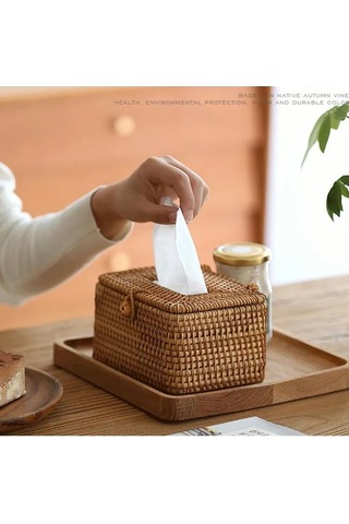 Youmex Ahşap Rattan Servis Bezi Tutucu, Rustik Tarz, Yemek Masası Organizasyonu, Sarı Renk, Dayanıklı Malzeme Diğer