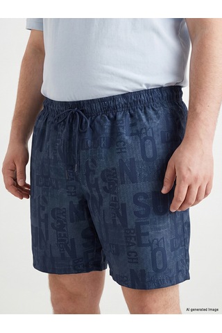 Lcw Swımwear Lacivert Kısa Boy Yazı Baskılı Erkek Deniz Şortu
