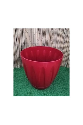 Çiçek Saksısı 6 Lt, Yuvarlak, Kırmızı, İç Mekan Dekoratif Saksı, 3 Adet Diğer