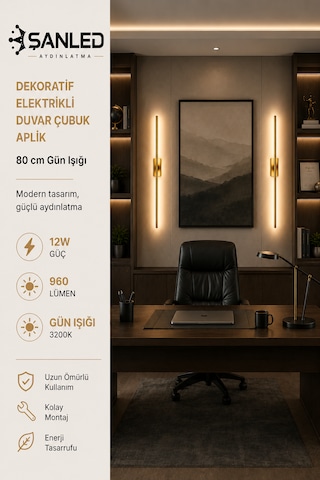 Dekoratif 12w İç Mekan Gold Kasa Gün Işığı 80 Cm Duvar Aplik Elektrikli 1 Adet