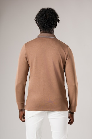 Advante Slimfit Düğmesiz V Polo Yaka Likralı Uzun Kol Mevsimlik Sweatshirt Açık Kahverengi