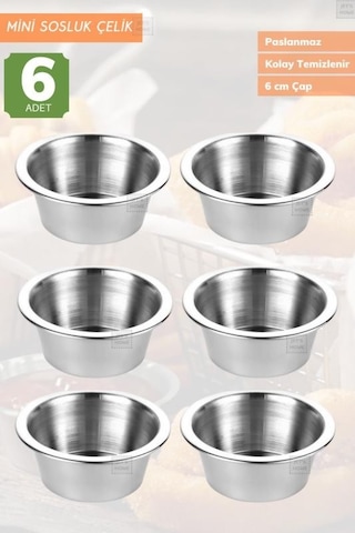 6 Lı Set Mini Sosluk Paslanmaz Ketçaplık Mayonezlik Reçellik Çelik 6 Cm Metalik Gri