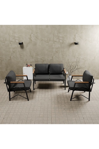 Mb Garden Furnıture Simetri Model, Balkon, Bahçe, Cafe, Metal Koltuk Takımı, Bahçe Takımı , Çay Seti, 2+1+1 Süngerli Antrasit