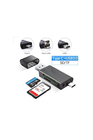 Exeo Usb 3.0 Type-C Mikro Usb Sd Tf Otg Hafıza Kart Okuyucu