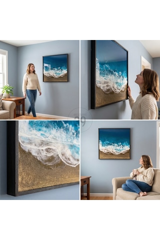 Tropical Ocean Epoksi Duvar Tablosu, Çerçeveli Okyanus Temalı El Yapımı Sanat Eseri, 40x40 Cm 1 Adet