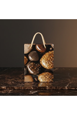 Eczane Hediyelik & Alışveriş Karton Çanta Körüklü Çakıl Taşları 14 x 20 x 8 CM 10 Adet