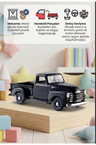 Maisto Lisanslı 1950 Chevrolet 3100 Pickup Kapıları Açılan - 1:25 Ölçekli Metal Oyuncak Model Araba
