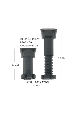 Ayarlanabilir Plastik Baza Ayağı 10-15 Cm, Siyah, Çok Amaçlı Dolap Ayağı 1 Adet Siyah