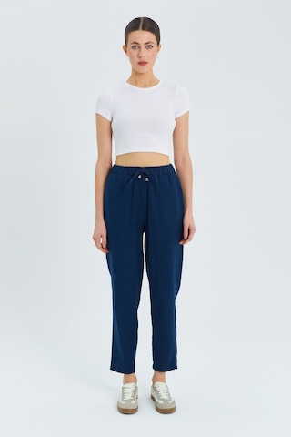 4566 Kadın Lastikli Bel Keten Pantolon Lacivert Lacivert