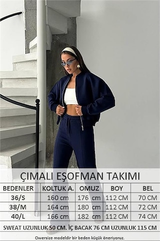 Neşeli Butik Kadın 3 İplik Şardonlu Oversize Eşofman Takımı Nbg105 Lacivert