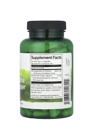 Swanson Vitamins, High Absorption As-hw-aga-ndha & Black Pepper, 120 Capsules