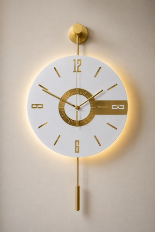 MetaQuartz Aksesuar Elite Kardelen Gold Çembersiz Model - Pilli Led Sistemi - Metal Duvar Saati