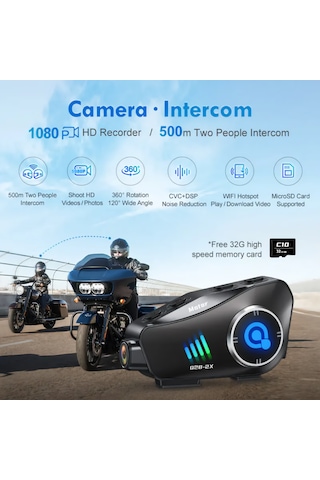 Q28 Kameralı Motosiklet Kask Intercom Kulaklık Ve Kayıt Kamerası
