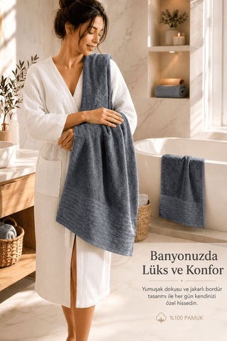 2'li Büyük Boy Banyo Havlusu 90x150 Cm %100 Pamuk Siena Collection 650 Gr İndigo