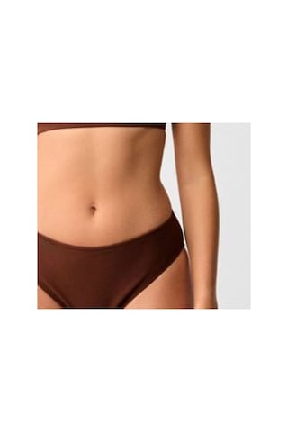Kom Kadın Düz Renk Çıkarılabilir Kaplı Dokulu Kumaşlı Büstiyer Bikini Takımı Kahverengi