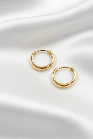 Çekirdekjewelry 925 Ayar Gümüş Düz Sade Halka Küpe Sarı