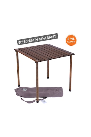 Bag The Joy 60 x 60 x 55 CM Ahşap Katlanır Kamp Masası - Antrasit Kahverengi