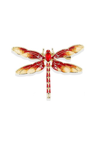 Sones Retro Yağ Damlayan Emaye Yusufçuk Broşu Kırmızı