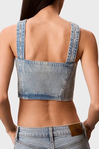 Calvin Klein % 100 Pamuk Logolu Şeritli Kot Askılı Bluz Bayan Bluz Lv047g728g Yp3 Açık Mavi