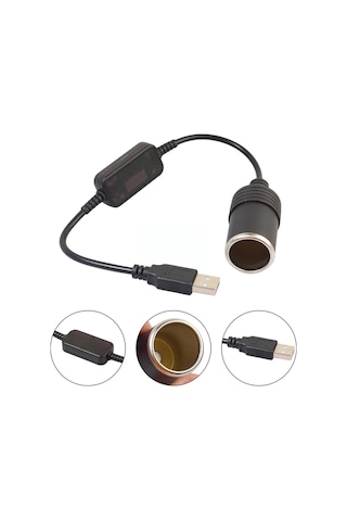 Usb 2.0 5 Volt 2 Amper To 12 Volt - 0.8 Amper Çakmak Fişi Dişi Çevirici 30 Cm