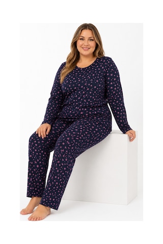 Sleeproom Büyük Beden Kadın Mevsimlik Pointiel Yıldız Desen Pijama Takımı Lacivert
