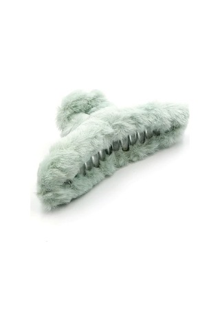 Yeşil Kürklü Soft Yumuşak Peluş Mandal Toka, Saç Tokası, Saç Aksesuarı Çok Renkli