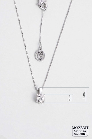 So Chic Mozanit Dokunuşu 18 Ayar Beyaz Altın Kaplama 45 Cm Gümüş Tektaş Kolye Rodyum