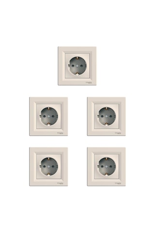 Schneider Electric Asfora Plus Serisi Krem Topraklı Priz 5 Adet