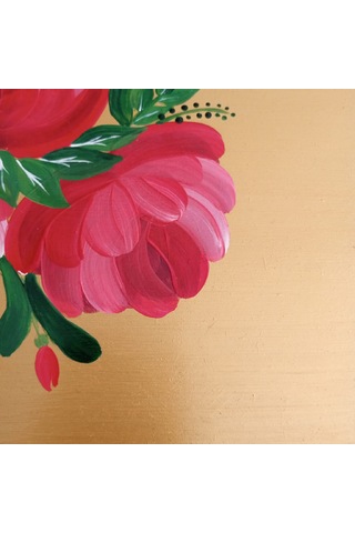 Altın Varaklı El Boyaması Gül Desenli Ahşap Nişan/sunum Tepsisi Altın