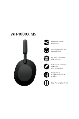 Sony Wh-1000xm5 Kablosuz Kulak Üstü Kulaklık, Uzaysal 3d Ses İle Birinci Sınıf Düzeyde Aktif Gürültü Engelleme, Şeffaflık Modu, 30 Saate Kadar Pil Ömrü, Bluetooth, Siyah