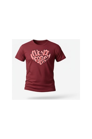 Urbantrendstore Unisex Love Forever Seni Seviyorum Baskılı Oversize Fit Rahat Geniş Salaş T-shirt Günlük Tişört Bordo