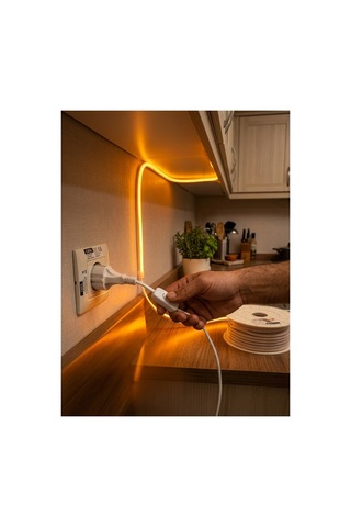 50 Metre 3000k Günışığı 220v Neon Led Şerit ,tak Çalıştır Set, Fişli Anahtarlı Esnek Şerit Led, ,turuncu Led,mutfak,tezgah Ledi,led Şerit Işık ,ambiyans Işık Havuzu, Kendinden Yapışkanlı,günışığı Led