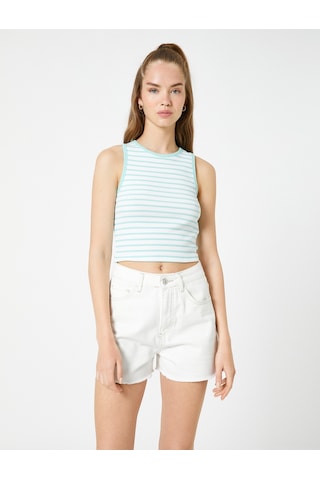 Koton Crop Fitilli Atlet Halter Yaka Biye Detaylı Yeşil Çizgili 3sal30054ık 3SAL30054IK7S5