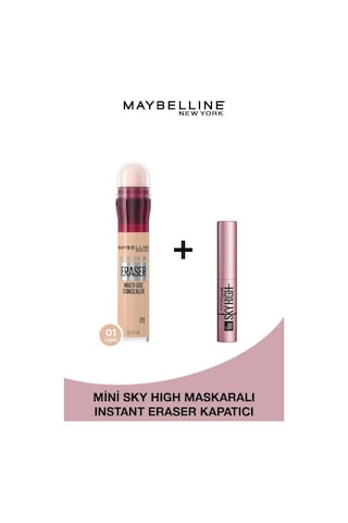 Maybelline New York Instant Eraser Kapatıcı 01 Light + Mini Sky High Maskara 4.5 ML