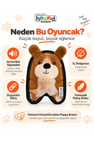 Outward Hound İnvincibles Puppy Brown Köpek Oyuncağı Xs - Yüksek Dayanımlı Ve Düdüklü