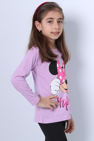 Hçm Kız Çocuk Uzun Kollu Tshirt 4 Mevsim Baskılı Bisiklet Yaka C43 Lila