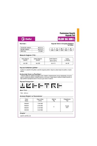 Geka Elox SG 309 L Tig Teli 3.2 x 1000 MM