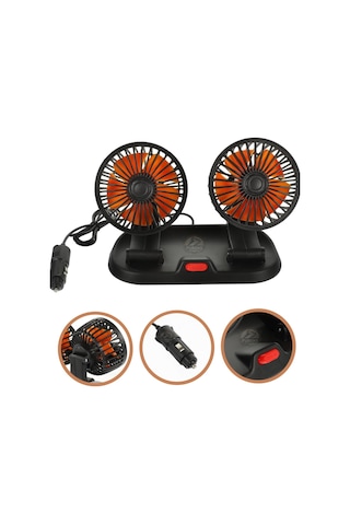 Araç İçi Vantilatör 360 Dönebilen Torpido Üstü Çift Başlıklı Vantilatör 12v Uyumlu Çakmaklık Girişli Soğutucu Fan
