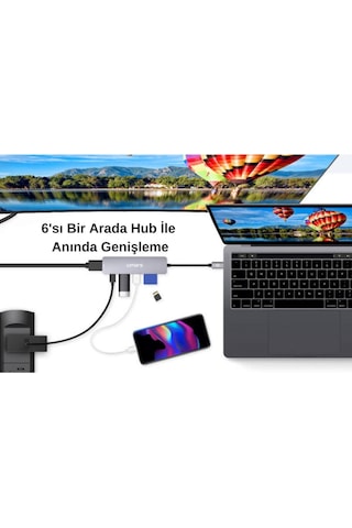 Omars 6 OMHUBSG2U6PLX-1 Port Type-C Usb 3.1 Pd 4K HDMI SD/TF Kart Uyumlu Hub Dönüştürücü Adaptör