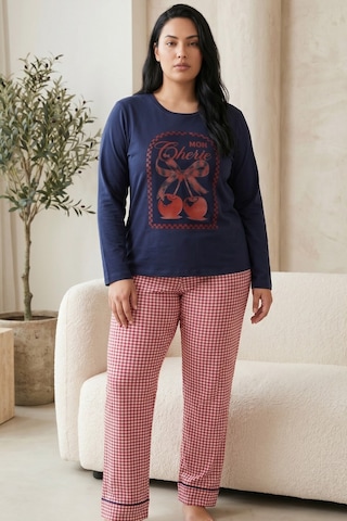 Siyah İnci Pamuklu Likralı Büyük Beden Battal Boy Örme Pijama Takım 26240892 Lacivert