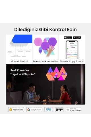 Nanoleaf Üçgen Akıllı Rgbw Duvar Paneli Genişletme Paketi App Kontrollü, 3 Parça, Beyaz, Google Home RGB