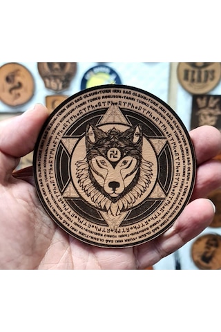 Şaman Kurt Tanrı Türkü Korusun Deri Peç - Arma - Leather Patch Çok Renkli