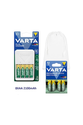 Varta Plug  Şarj Cihazı+8x2100mAh AA Şarjlı Kalem+ÇANTA