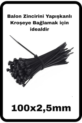 Yapışkanlı Krose Ve Bağlama Zinciri Seti Balon Zinciri Zemin Tutturma Seti 10 Adet Siyah